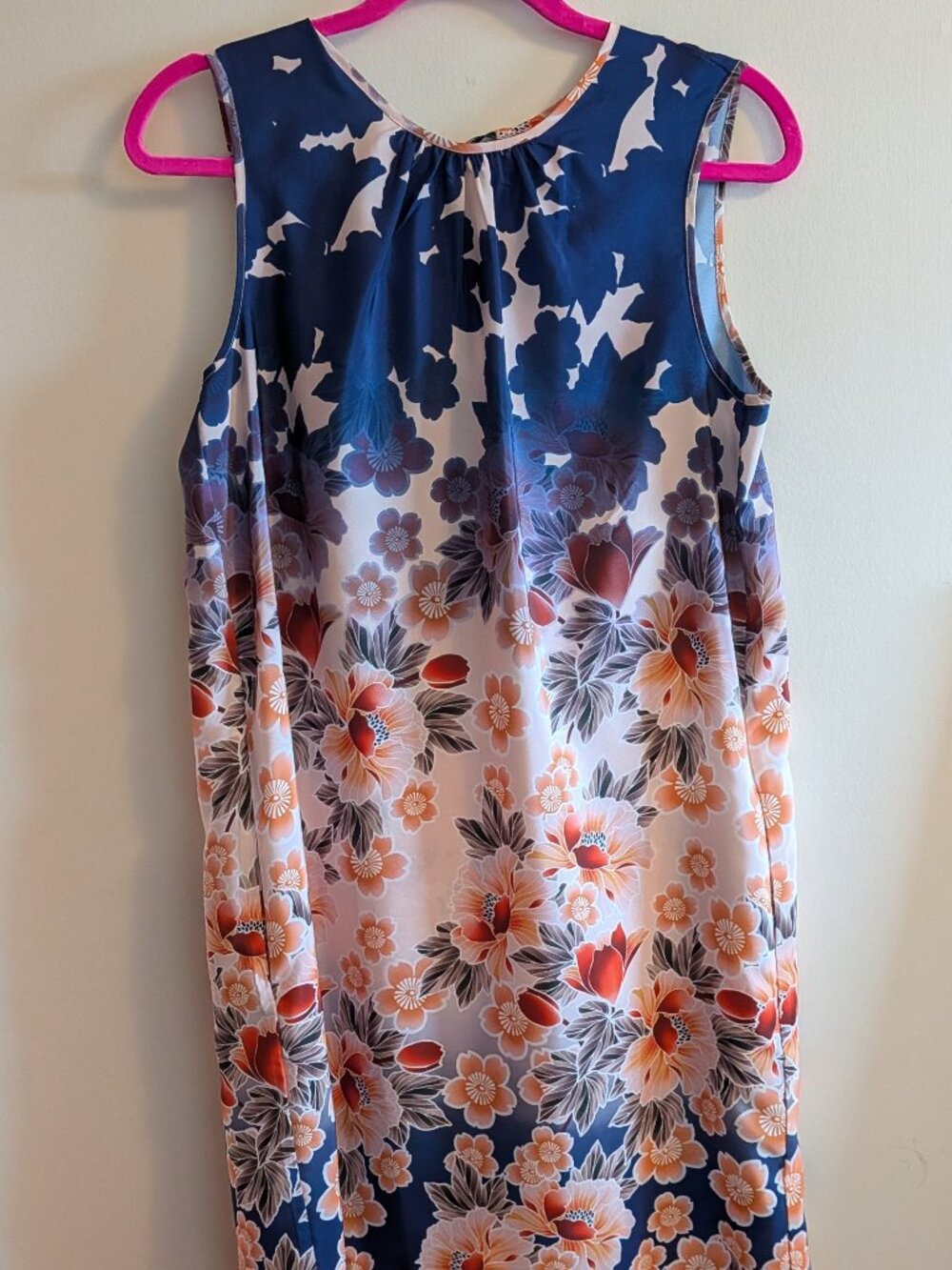 Joe Fresh Floral Print Sleeveless Dress with Tie Neck, Navy, White, Mult Size M